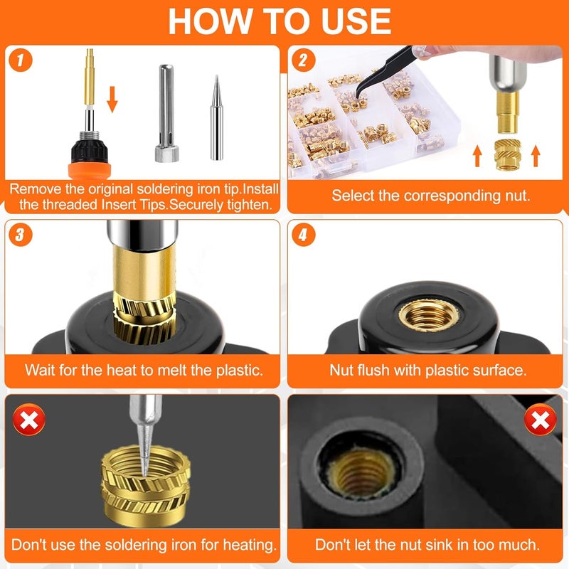 BILIPLE 90W Soldering Iron Heat Set Insert Tool, LED Digital Solder Iron Adjustable Temperature(180°C-480°C) with 250Pcs Threaded Inserts Brass Nuts,Soldering Iron Tips,Heat Set Insert Tips,Desoldering Pump - Image 5